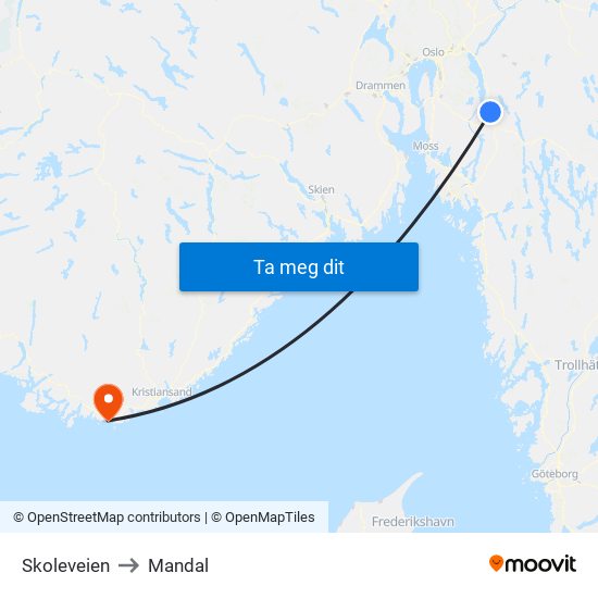 Skoleveien to Mandal map