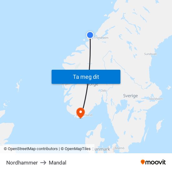 Nordhammer to Mandal map