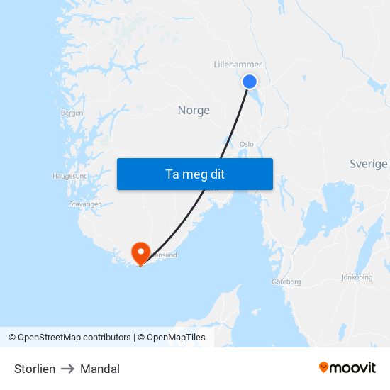 Storlien to Mandal map