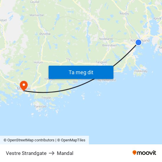 Vestre Strandgate to Mandal map