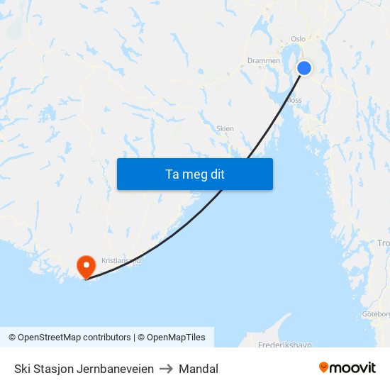 Ski Stasjon Jernbaneveien to Mandal map