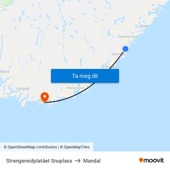 Strengereidplatået Snuplass to Mandal map