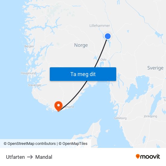 Utfarten to Mandal map