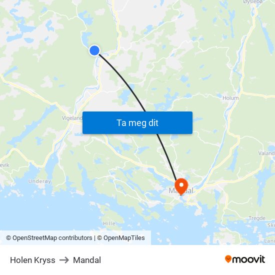 Holen Kryss to Mandal map