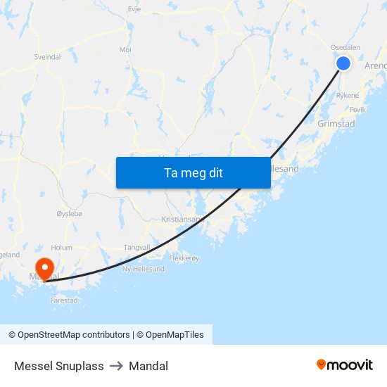 Messel Snuplass to Mandal map