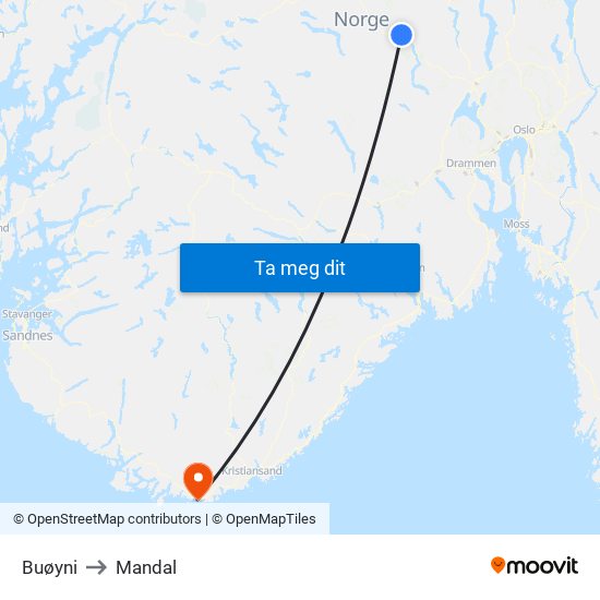 Buøyni to Mandal map