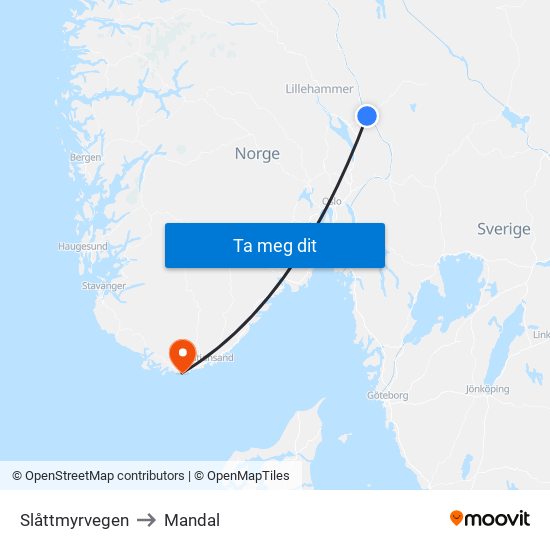 Slåttmyrvegen to Mandal map