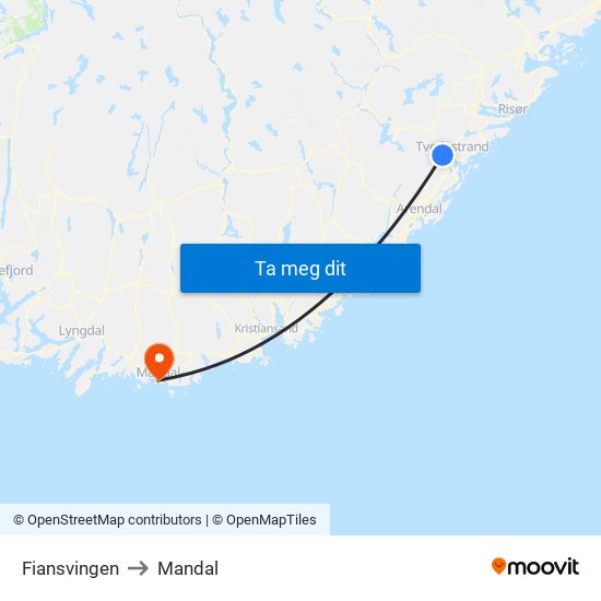 Fiansvingen to Mandal map