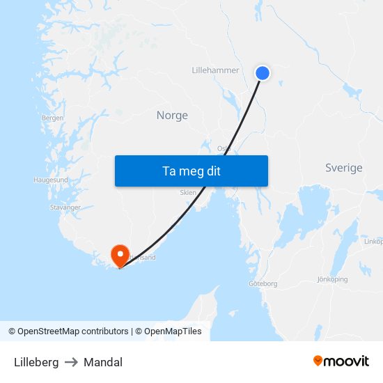 Lilleberg to Mandal map