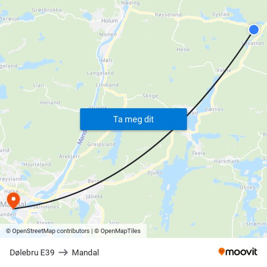 Dølebru E39 to Mandal map