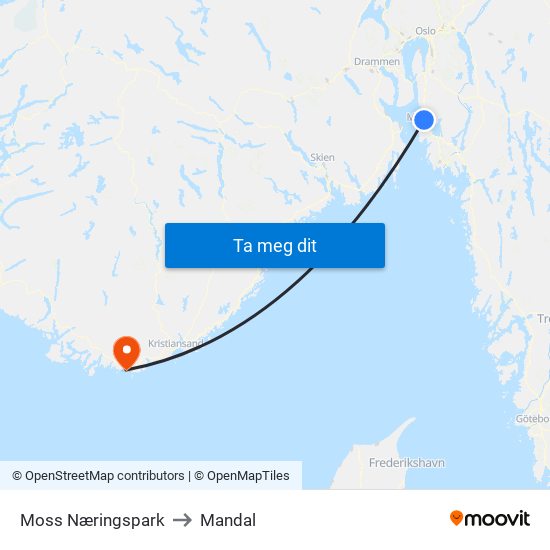 Moss Næringspark to Mandal map