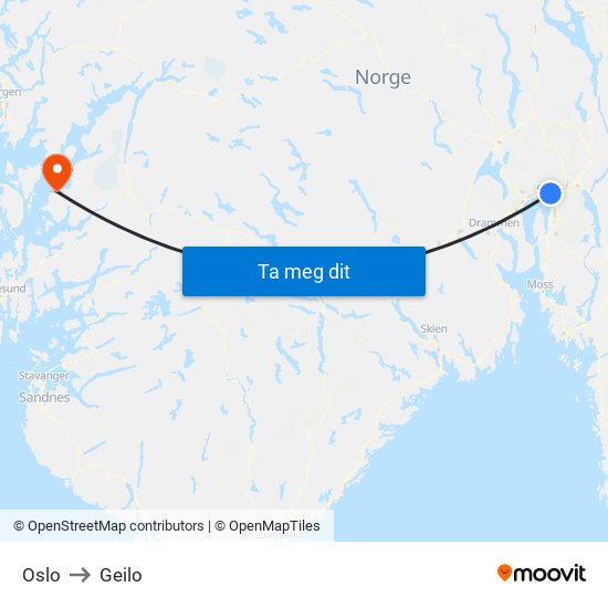 Oslo to Geilo map