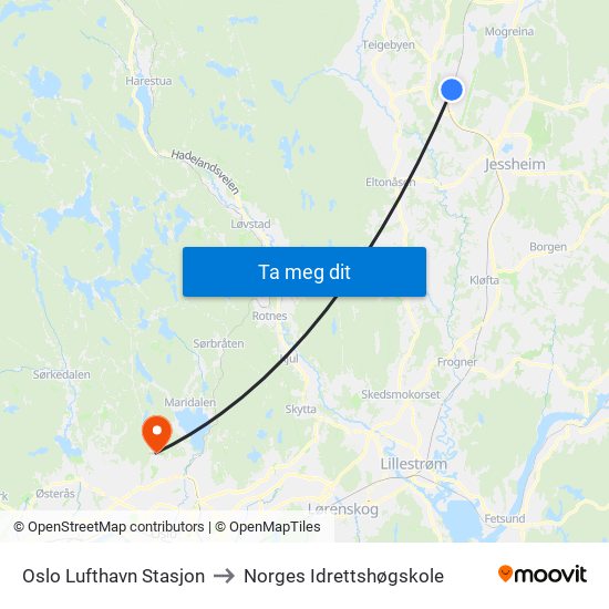 Oslo Lufthavn Stasjon to Norges Idrettshøgskole map