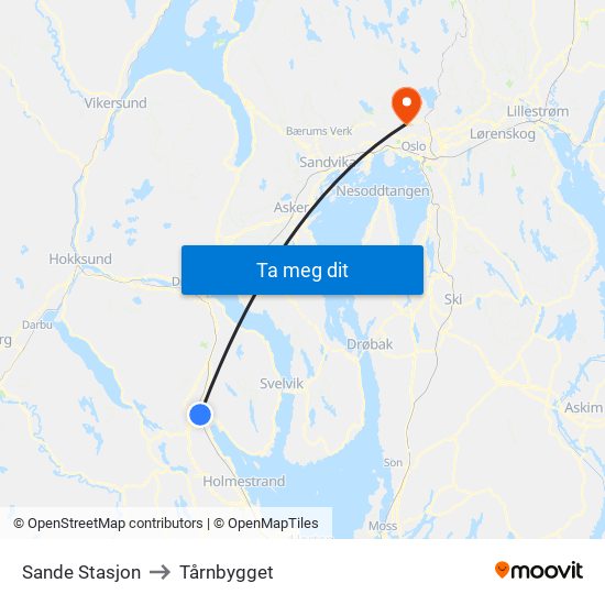 Sande Stasjon to Tårnbygget map