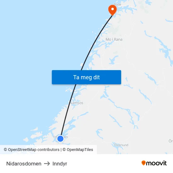 Nidarosdomen to Inndyr map