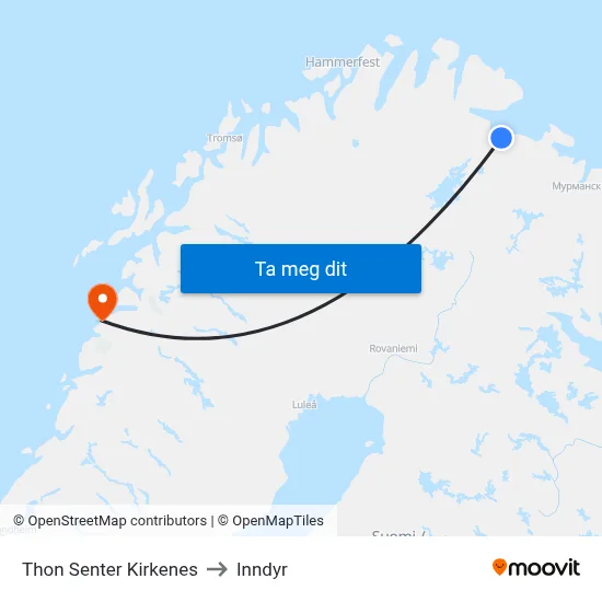 Thon Senter Kirkenes to Inndyr map