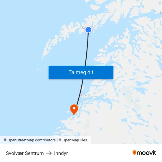 Svolvær Sentrum to Inndyr map