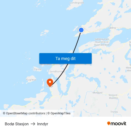 Bodø Stasjon to Inndyr map