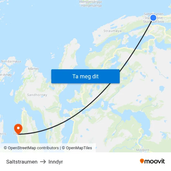Saltstraumen to Inndyr map