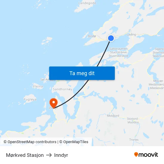 Mørkved Stasjon to Inndyr map