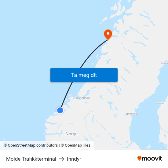 Molde Trafikkterminal to Inndyr map