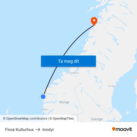 Florø Kulturhus to Inndyr map