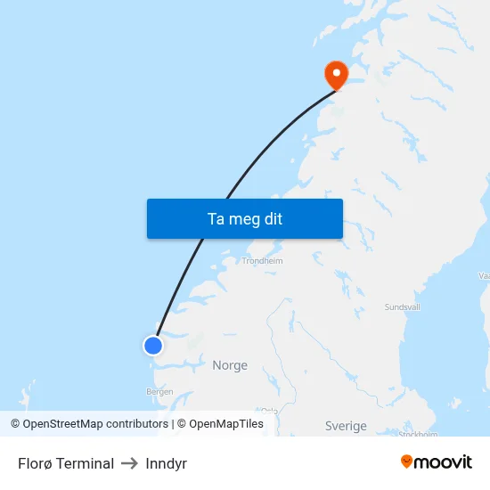 Florø Terminal to Inndyr map