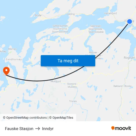 Fauske Stasjon to Inndyr map