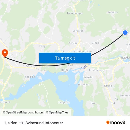 Halden to Svinesund Infosenter map