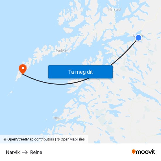 Narvik to Reine map