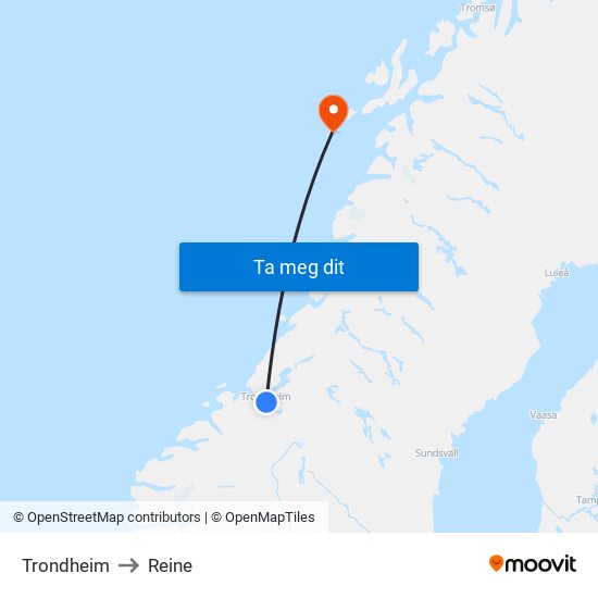 Trondheim to Reine map