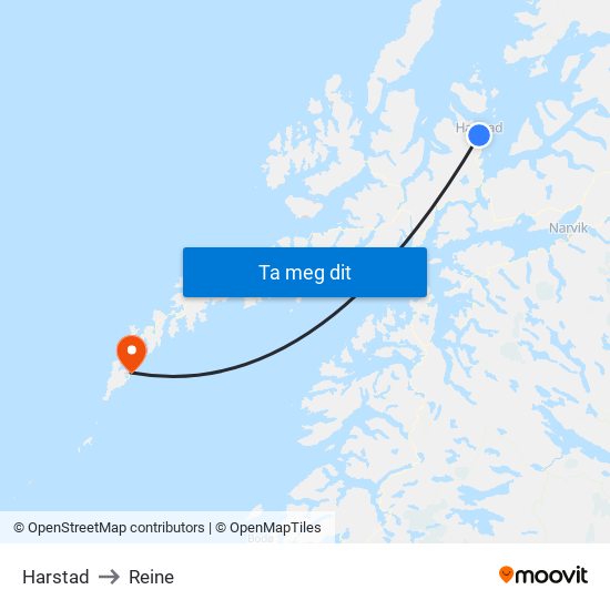 Harstad to Reine map