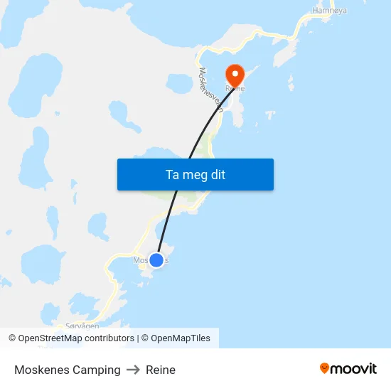 Moskenes Camping to Reine map