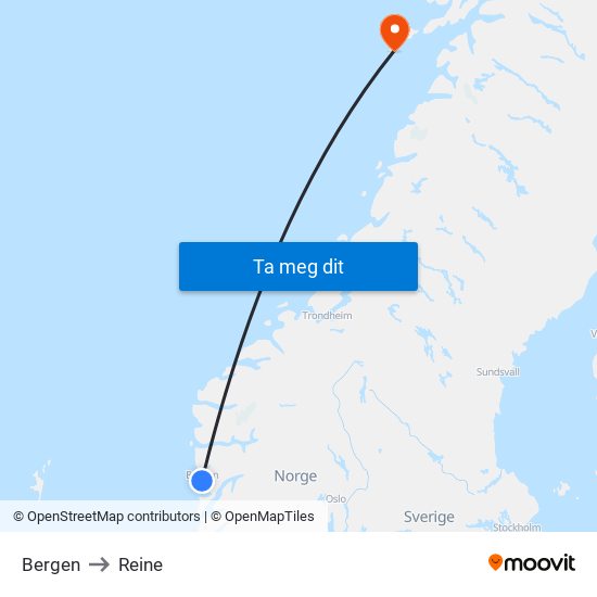 Bergen to Reine map
