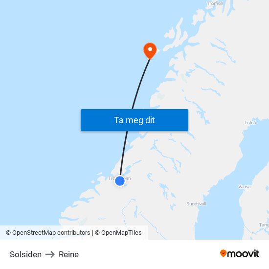 Solsiden to Reine map