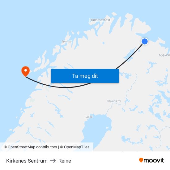 Kirkenes Sentrum to Reine map