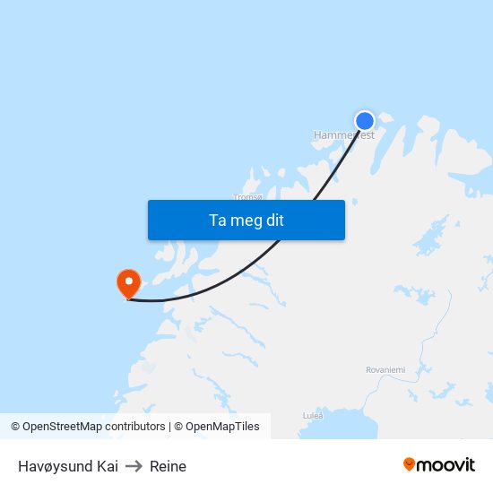 Havøysund Kai to Reine map