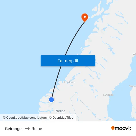 Geiranger to Reine map