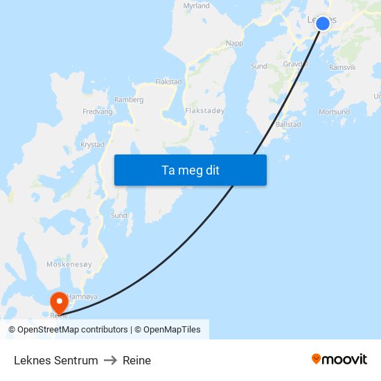 Leknes Sentrum to Reine map