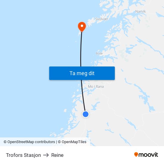 Trofors Stasjon to Reine map