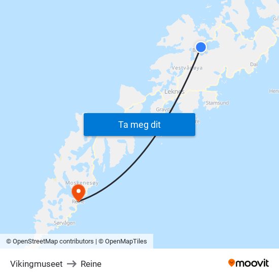 Vikingmuseet to Reine map