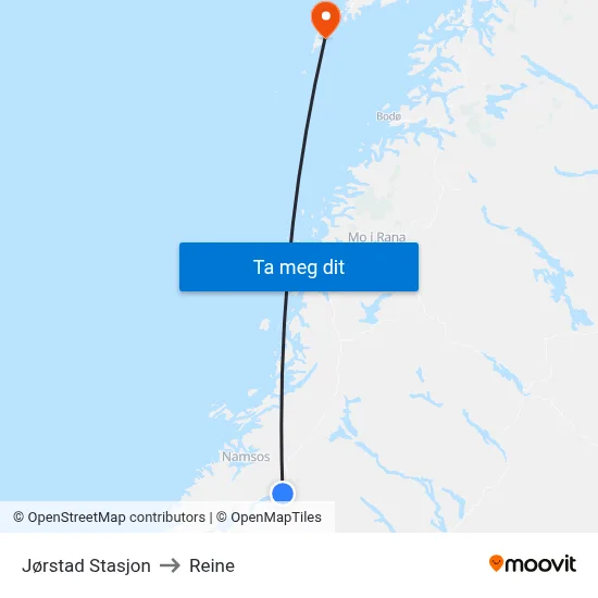 Jørstad Stasjon to Reine map