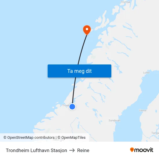 Trondheim Lufthavn Stasjon to Reine map