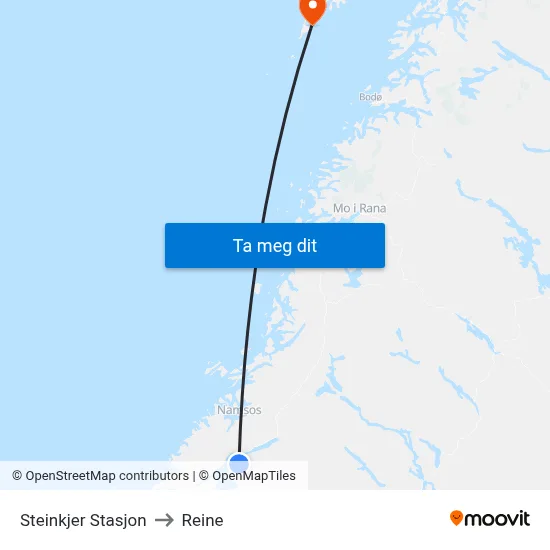 Steinkjer Stasjon to Reine map