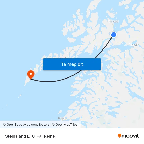 Steinsland E10 to Reine map