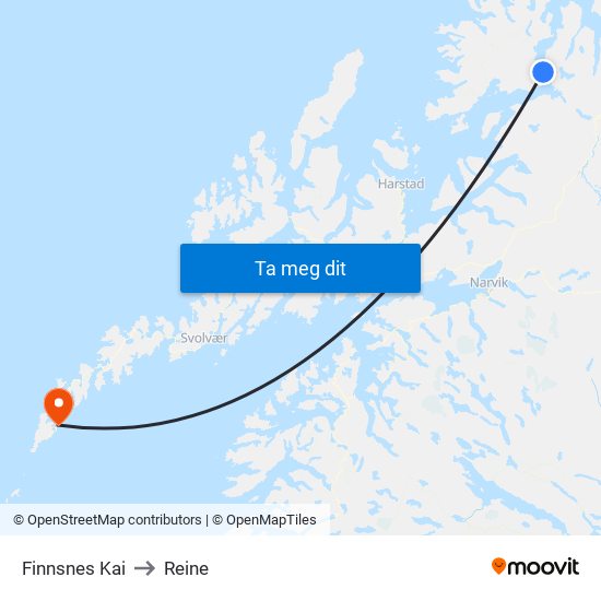 Finnsnes Kai to Reine map