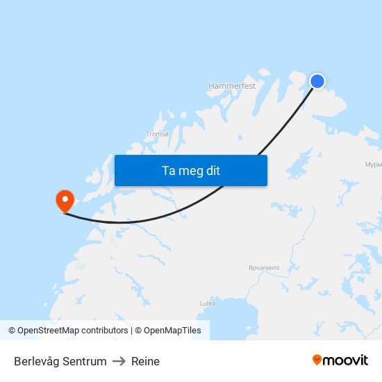 Berlevåg Sentrum to Reine map