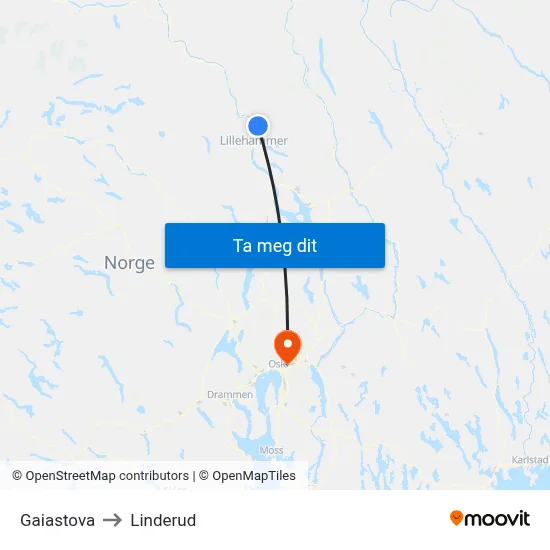 Gaiastova to Linderud map