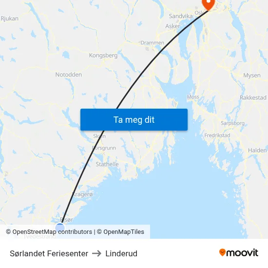 Sørlandet Feriesenter to Linderud map