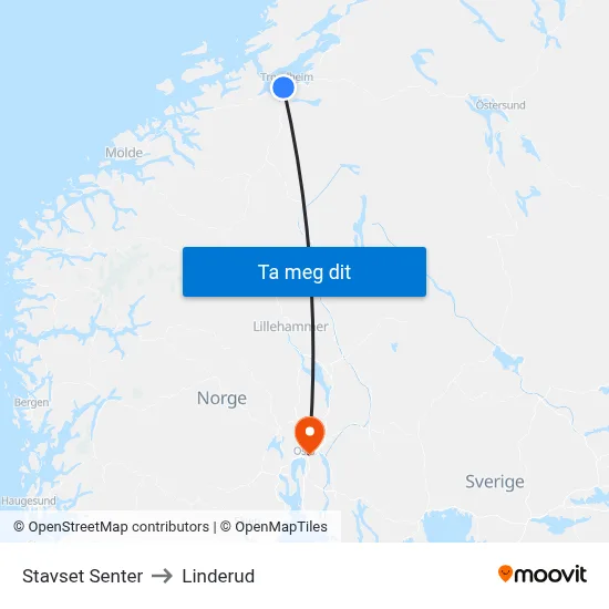 Stavset Senter to Linderud map